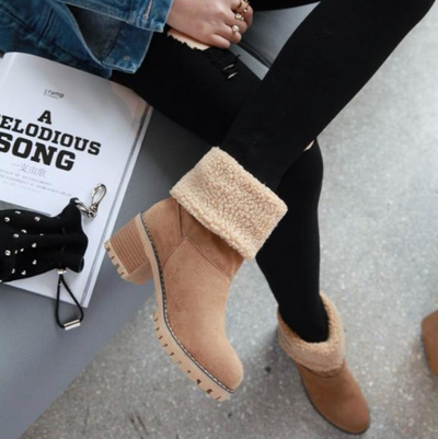WARM WINTER FUR HEEL BOOTS - ANKLE SNOW BOOTS