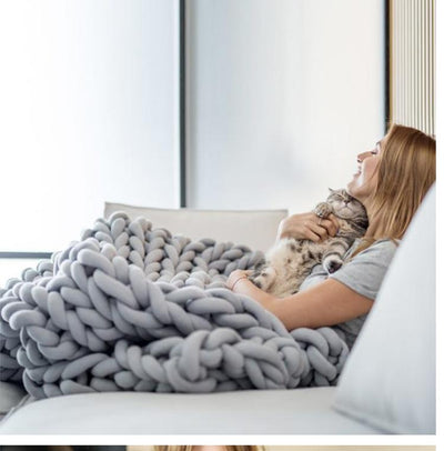 Handmade Wool Chunky Knitted Throw Blanket