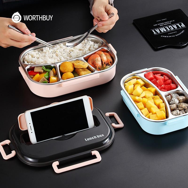 Japanese Kids Lunch Box 304 Stainless Steel Bento Lunch Box With Compartment Smartphone Holder
