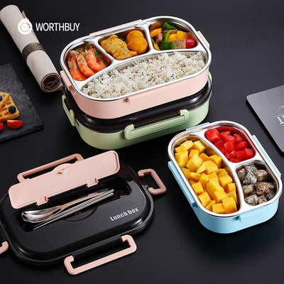 Japanese Kids Lunch Box 304 Stainless Steel Bento Lunch Box With Compartment Smartphone Holder