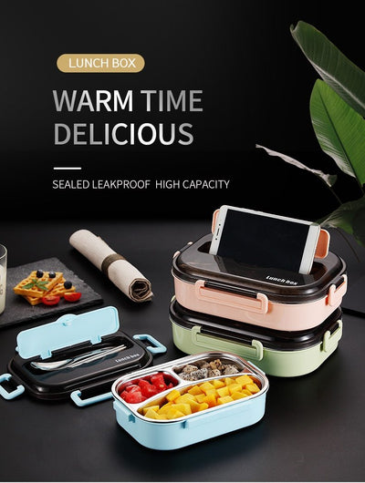 Japanese Kids Lunch Box 304 Stainless Steel Bento Lunch Box With Compartment Smartphone Holder