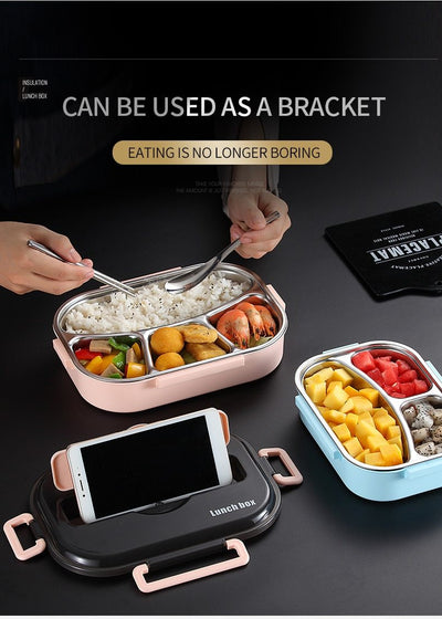 Japanese Kids Lunch Box 304 Stainless Steel Bento Lunch Box With Compartment Smartphone Holder