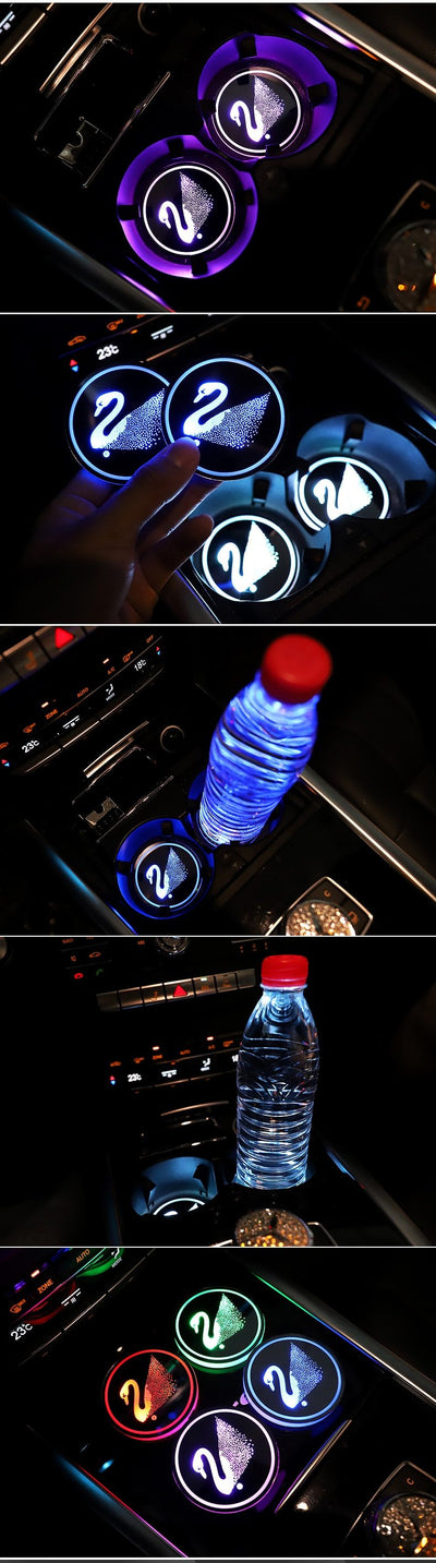 2 LED Car Logo Cup Holder