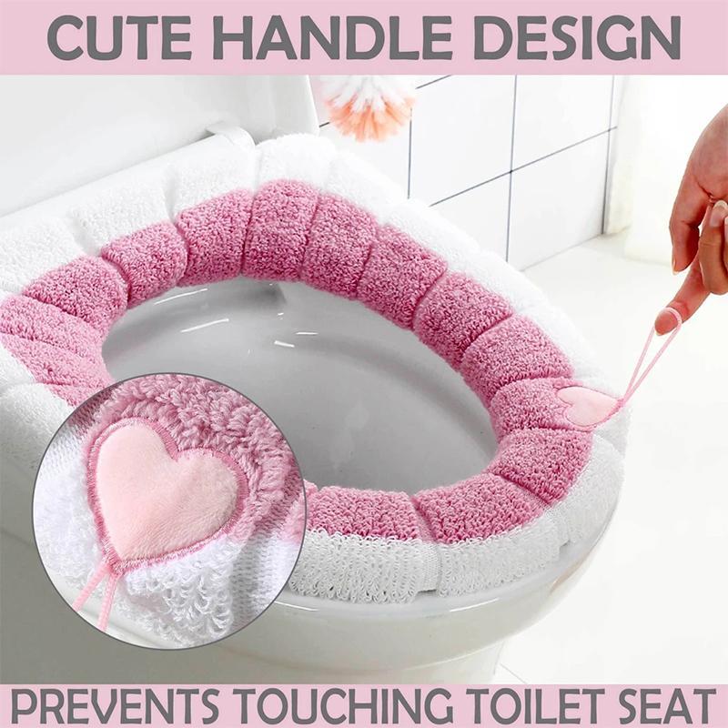 Plush Toilet Seat Cover Pad with Handle Soft Warm Washable Home Decoration Winter