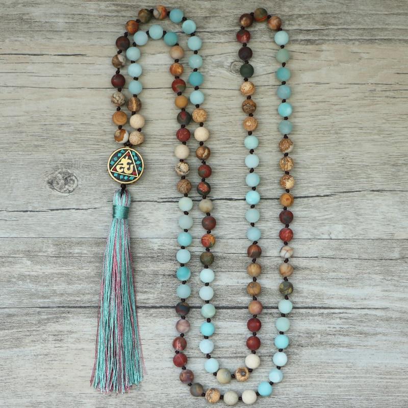 Matte Natural Stone 108 Beads Necklaces Pendant Long Mala Necklace Jewelry