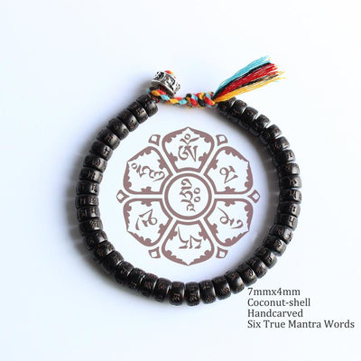 Tibetan Buddhist Hand Braided Cotton Thread Lucky Knots Bracelet Natural Coconut Shell Beads