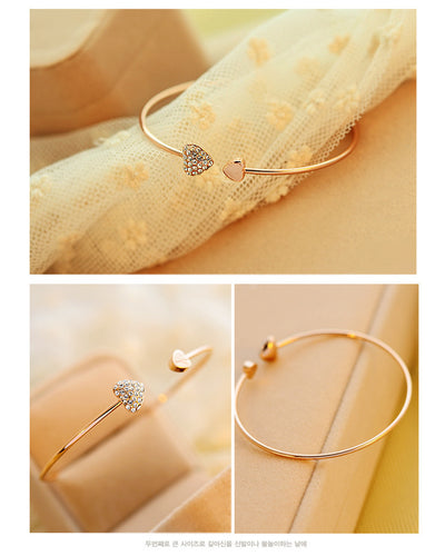 ADJUSTABLE CRYSTAL DOUBLE HEART BOW BRACELET