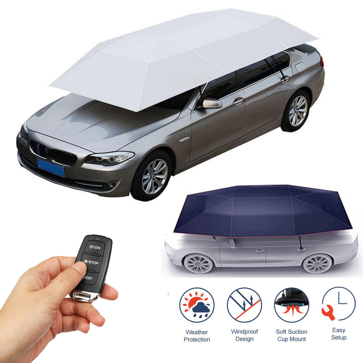 REMOTE CONTROL OUTDOOR UNIVERSAL UMBRELLA 4 SEASON - PROTECTION ANTI UV TENT FOR ANY CAR