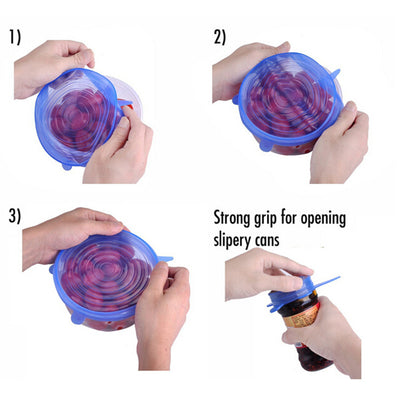6 Pcs/Set Reusable Stretch Silicone Food Covers (FDA Approved)