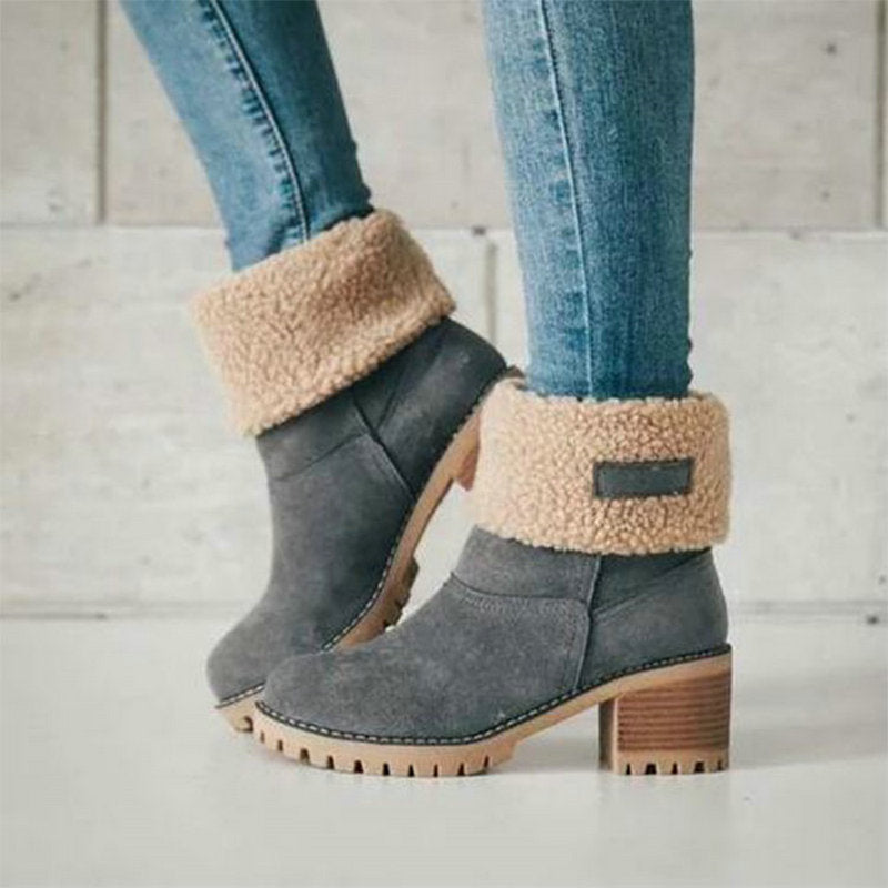 WARM WINTER FUR HEEL BOOTS - ANKLE SNOW BOOTS