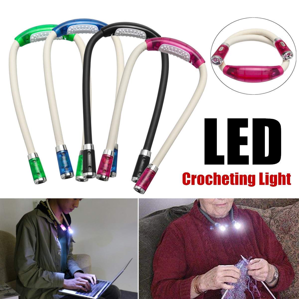 LED Neck Night Light Flexible Knitting Crocheting Book Light Hands-free Reading Lamp