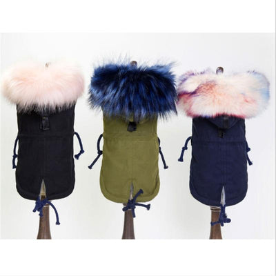 Luxury Faux Fur Collar Dog Coat - Small Dog Warm Jacket