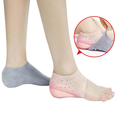 Hot Unisex Invisible Height Increase Socks Heel Pads Silicone Insoles Foot Massage